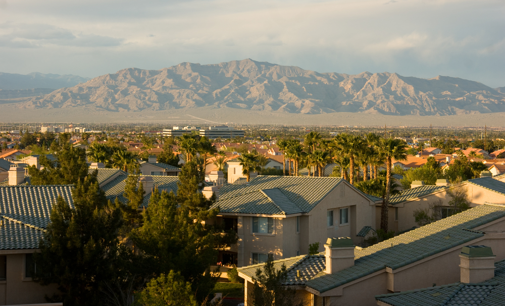North facing view of Las Vegas mountain range in the Mojave Desert.