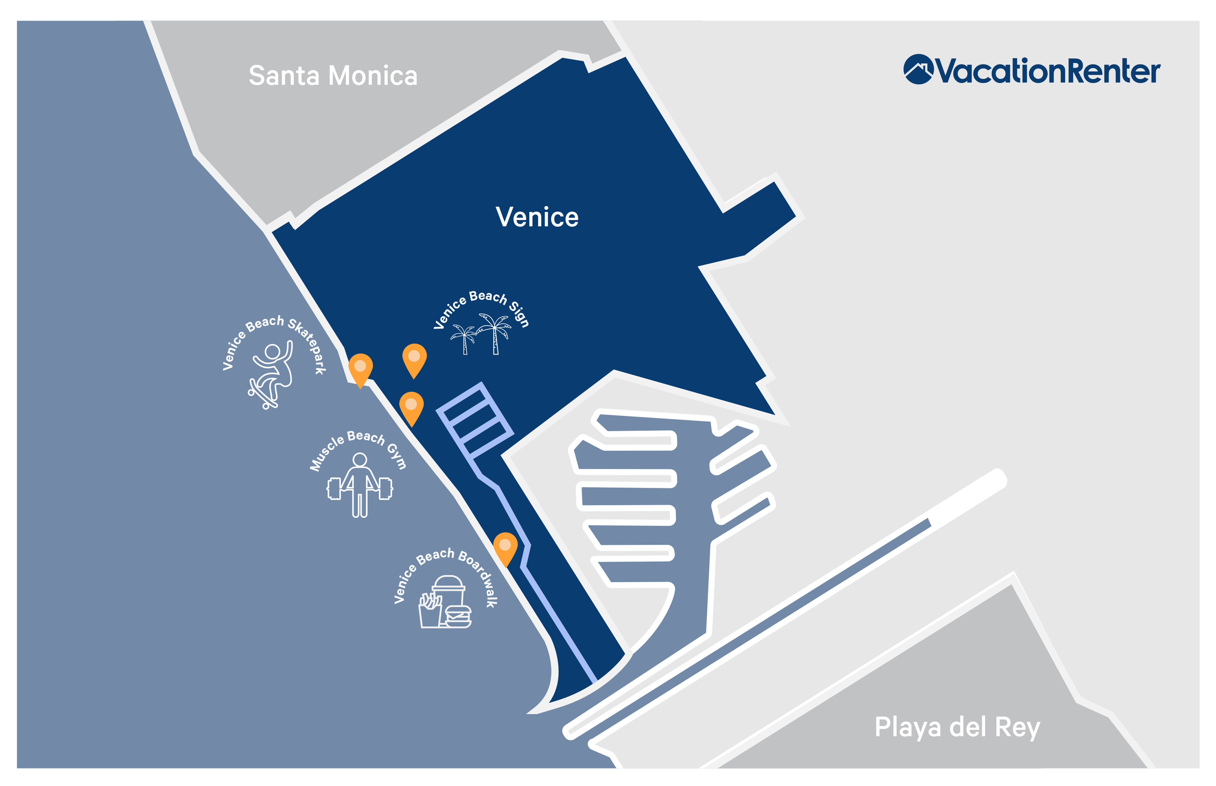 Custom map of Venice Beach landmarks