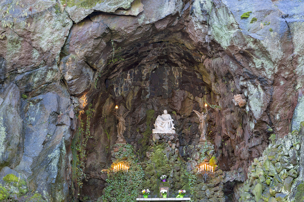 Our Lady's Grotto of the National Sanctuary of Our Sorrowful Mother Catholic Shrine in Portland, Oregon.
