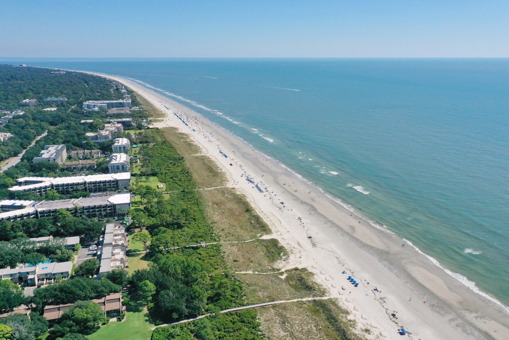 An aerial view of Coligny Beach.