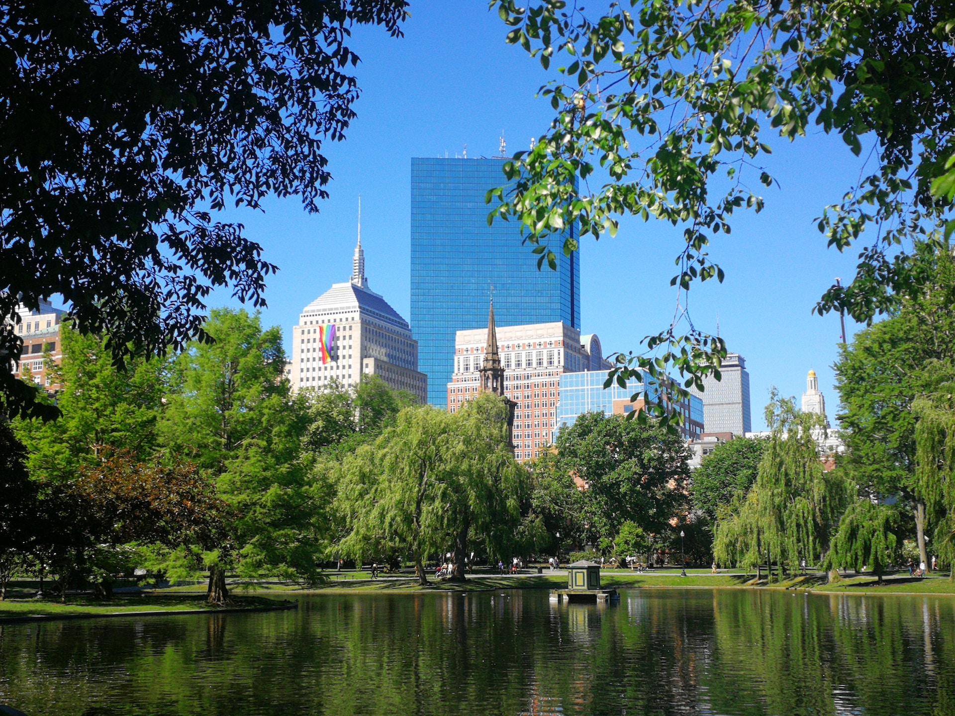 A lake in the Boston Common in the summer.