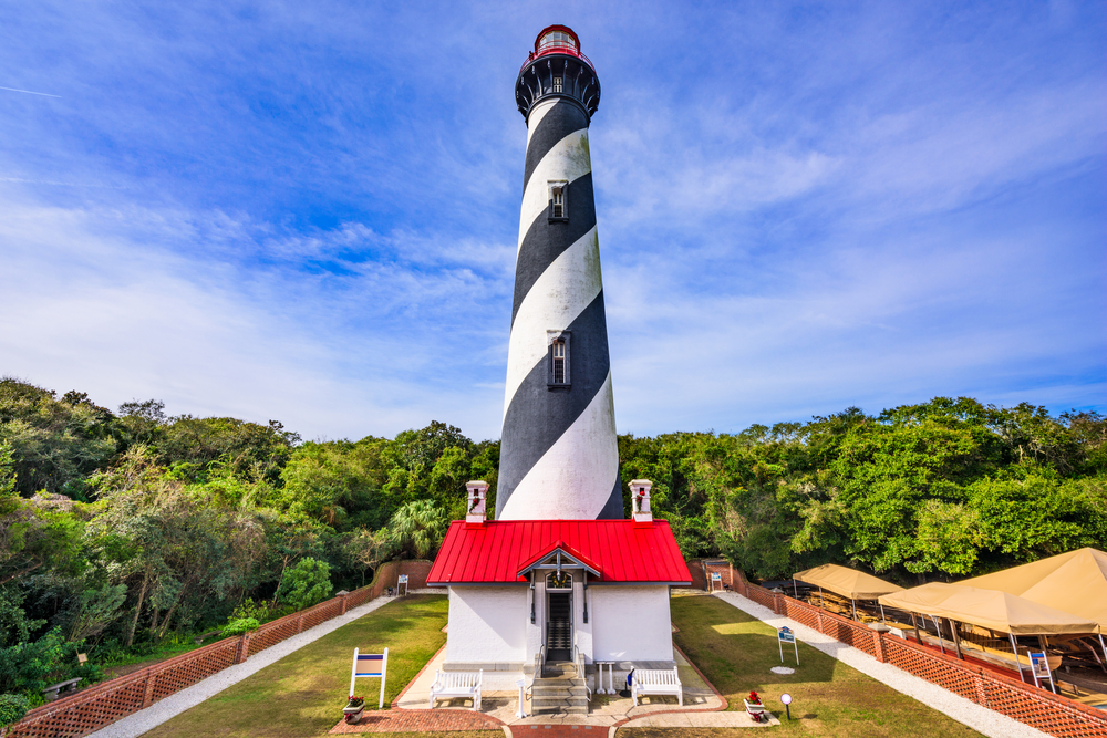 The black and white lighthouse in St. Augustine, Florida.