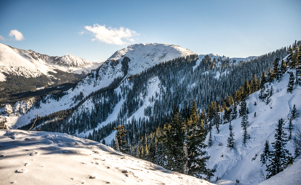 The New Mexico mountains covered in snow.