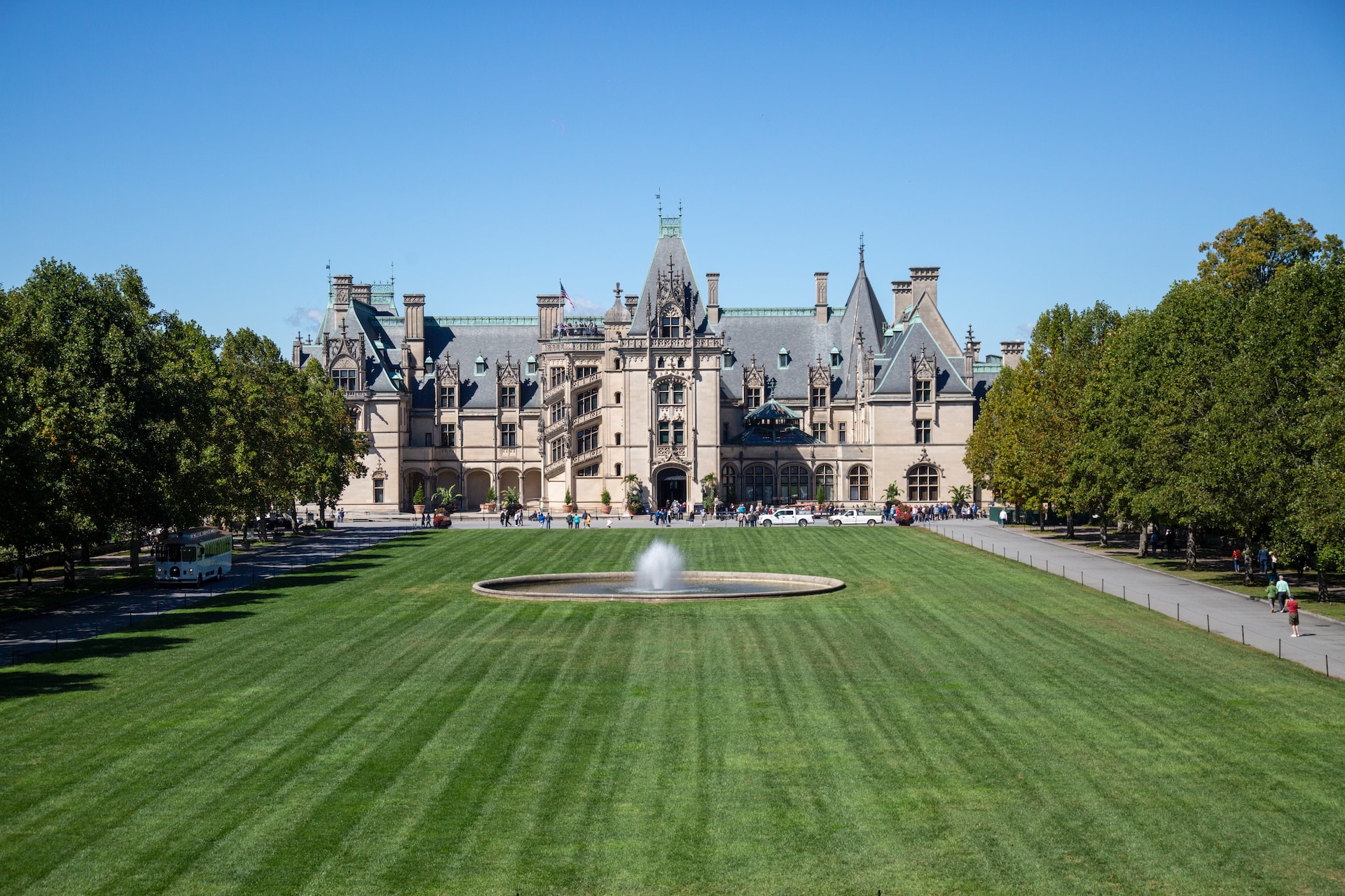 The wide manicured lawn of the Biltmore Estate in Asheville.