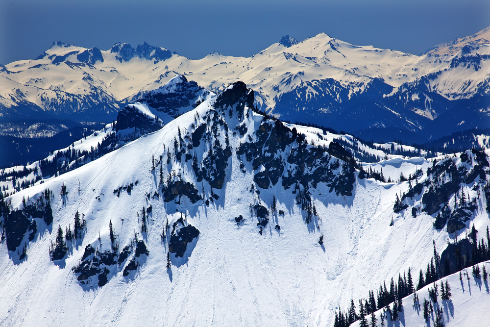 Crystal Mountain covered in snow in Washington.