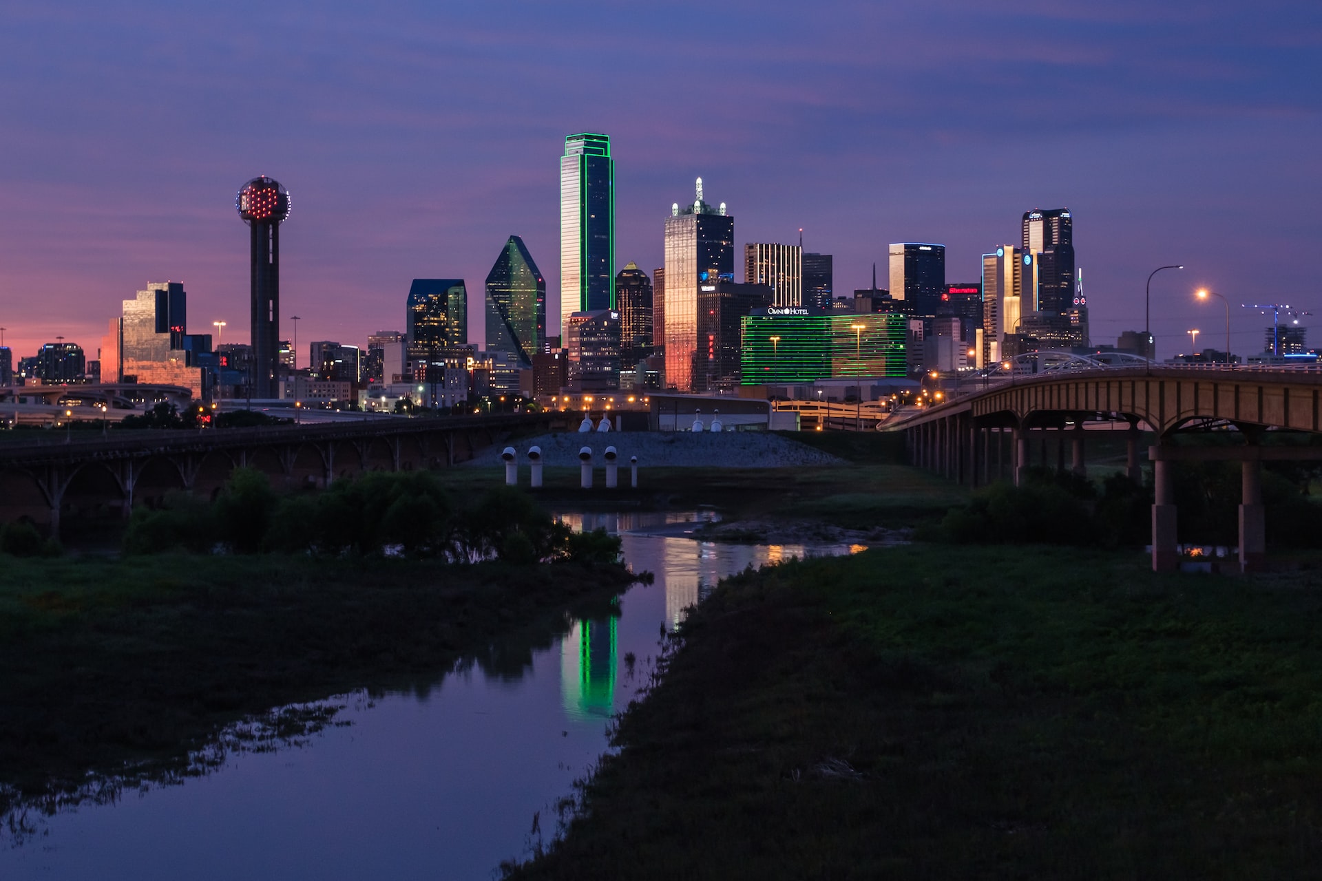 Downtown Dallas skyline as seen from the Trinity River.