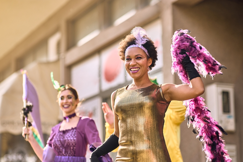 Two female Mardi Gras revelers about to hit the town.