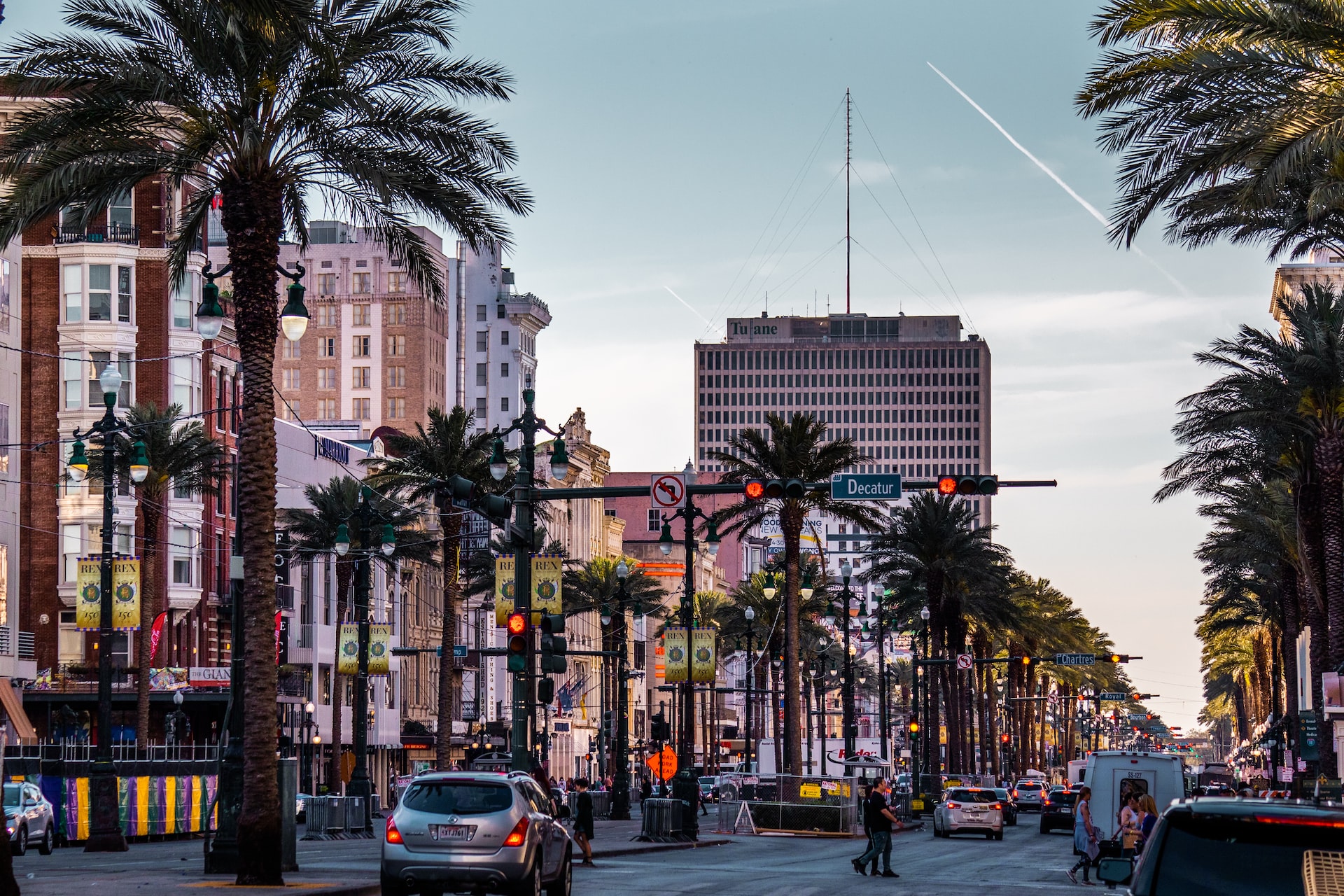 Canal Street in New Orleans close to dusk.