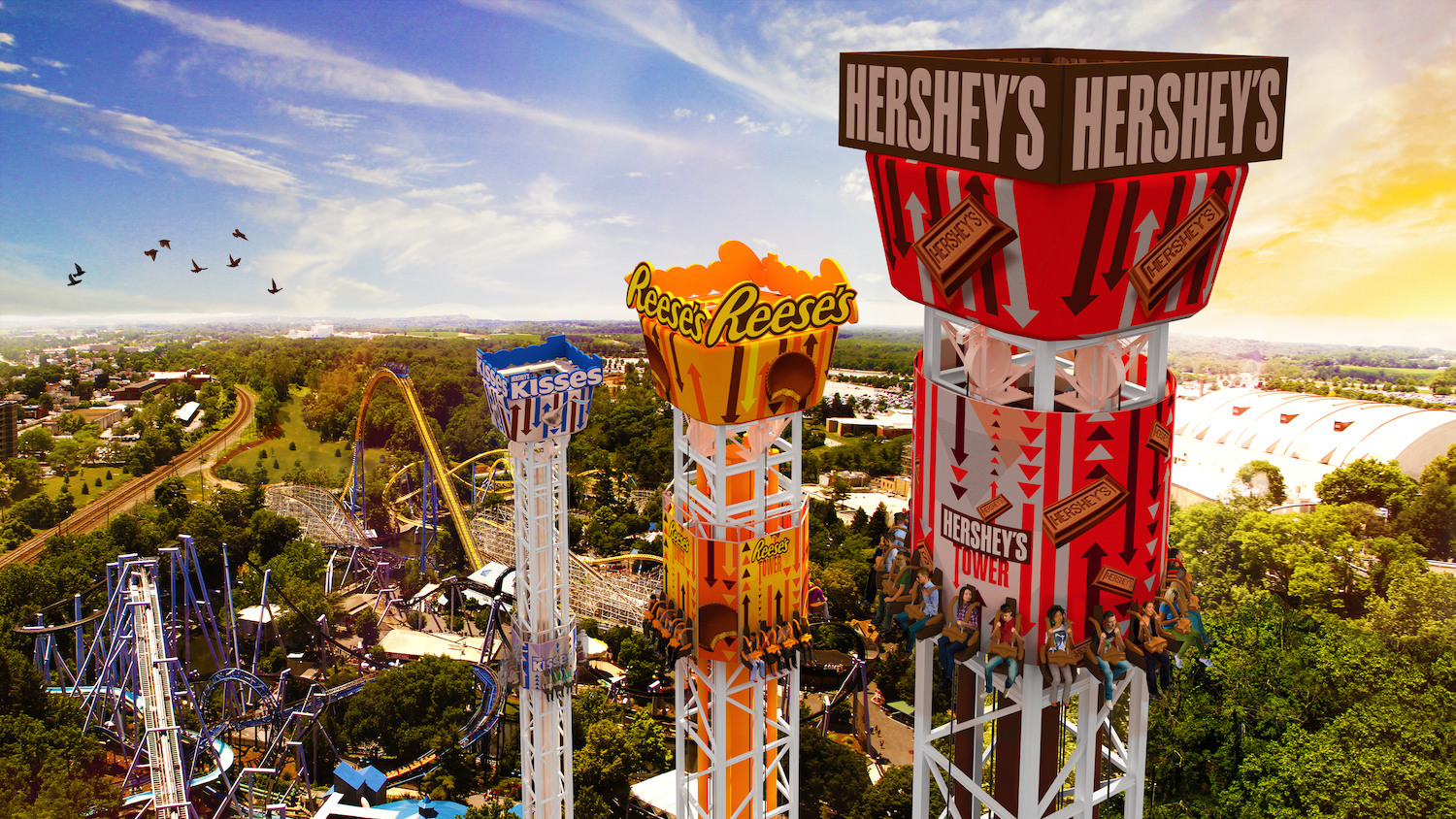 Amusement rides in Hershey.