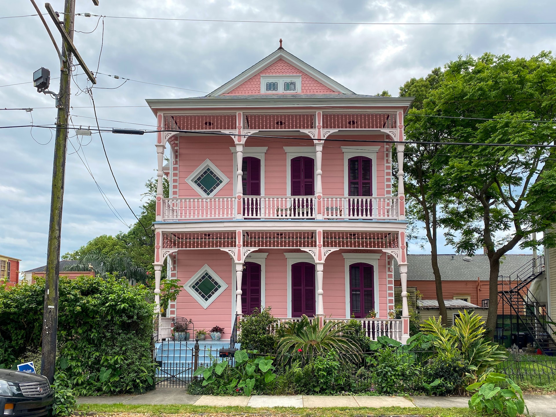 A pink two-story house in New Orleans.