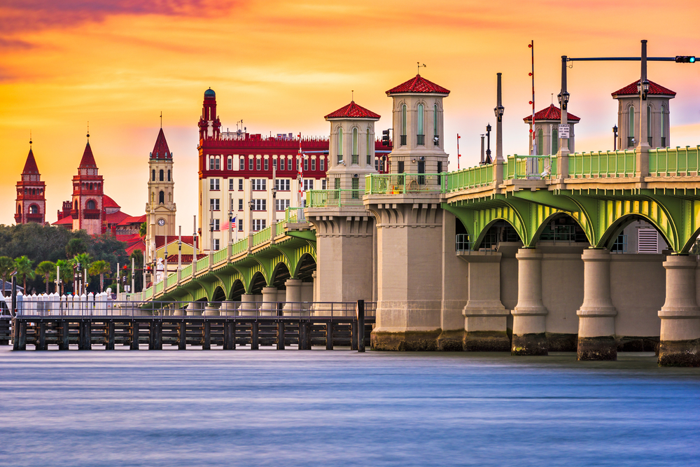 St. Augustine, Florida, USA city skyline and Bridge of Lions.