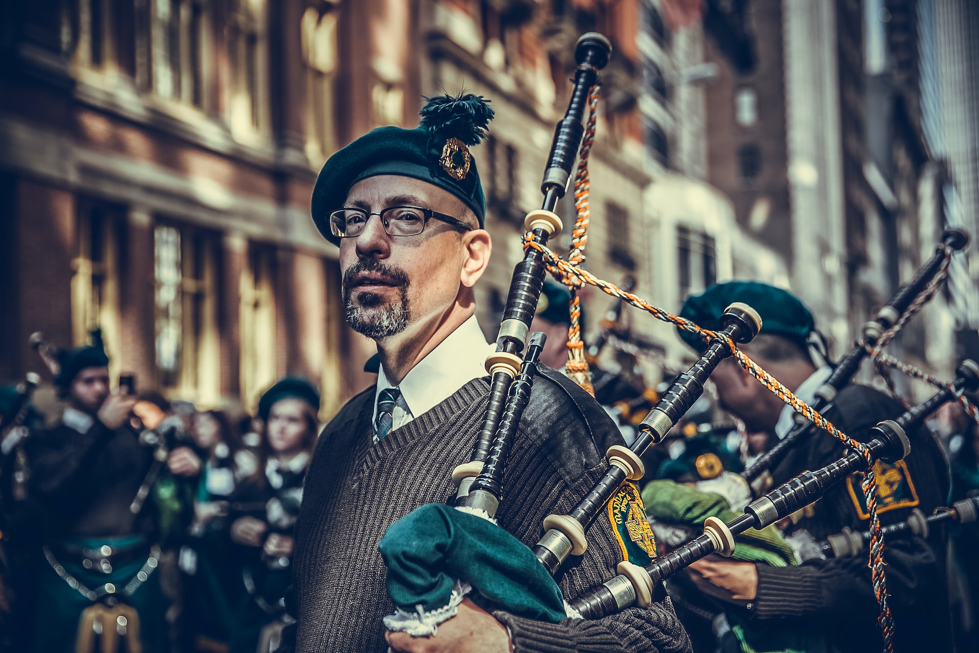 A group of bagpipers in Boston.