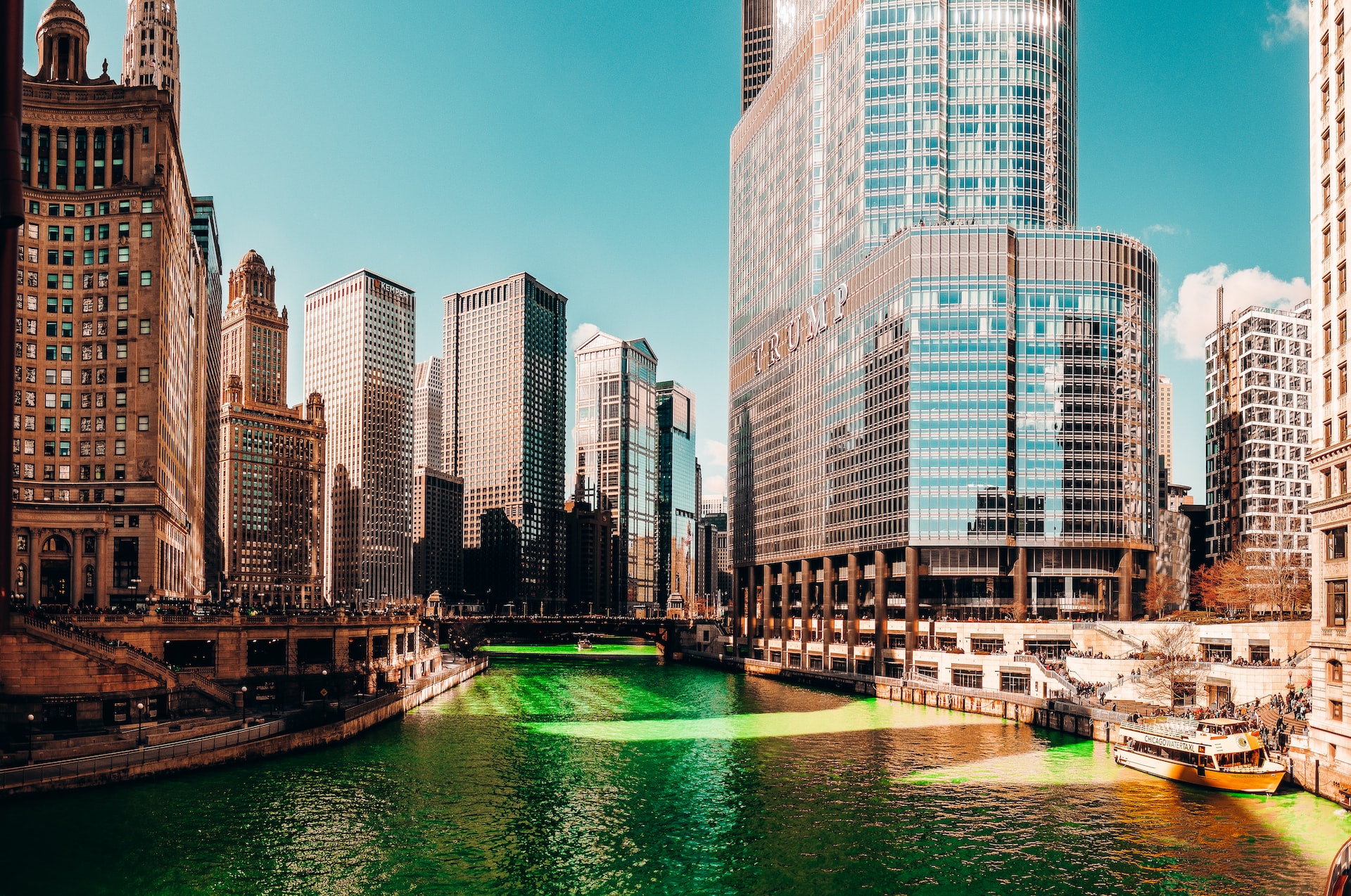 The river being dyed green in Chicago.