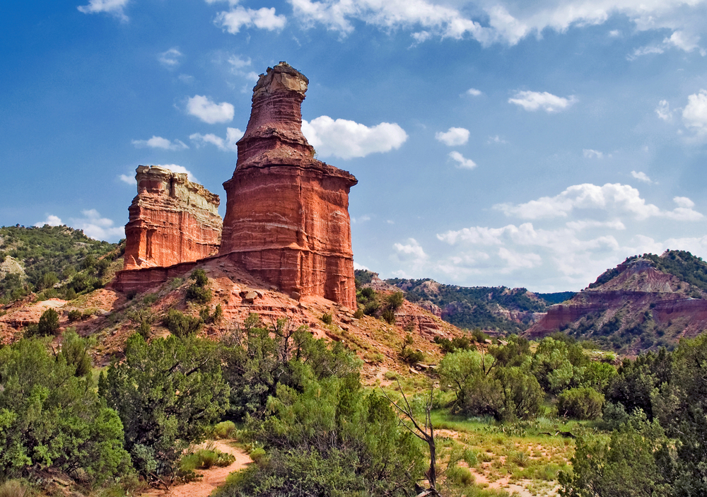 Lighthouse Formation at Palo Duro Canyon on a bluebird sky day.