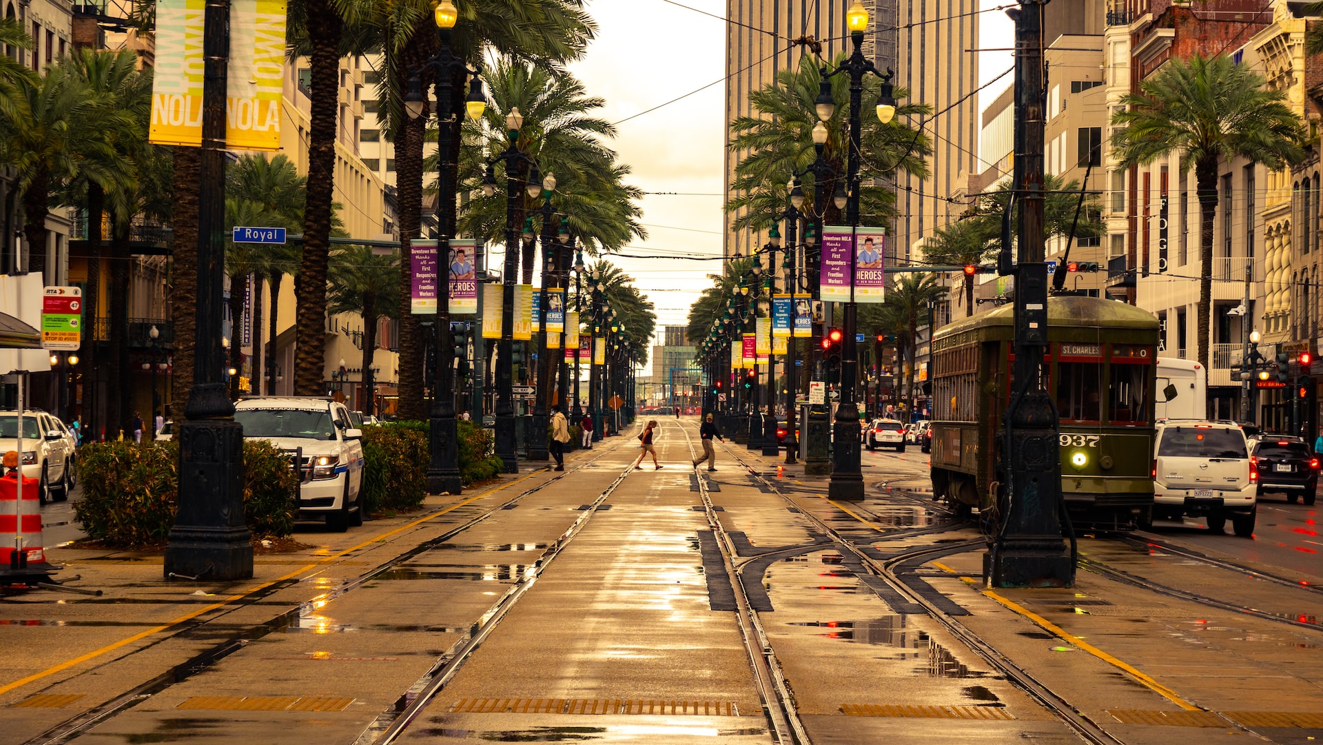 A rainy day in the French Quarter of New Orleans.