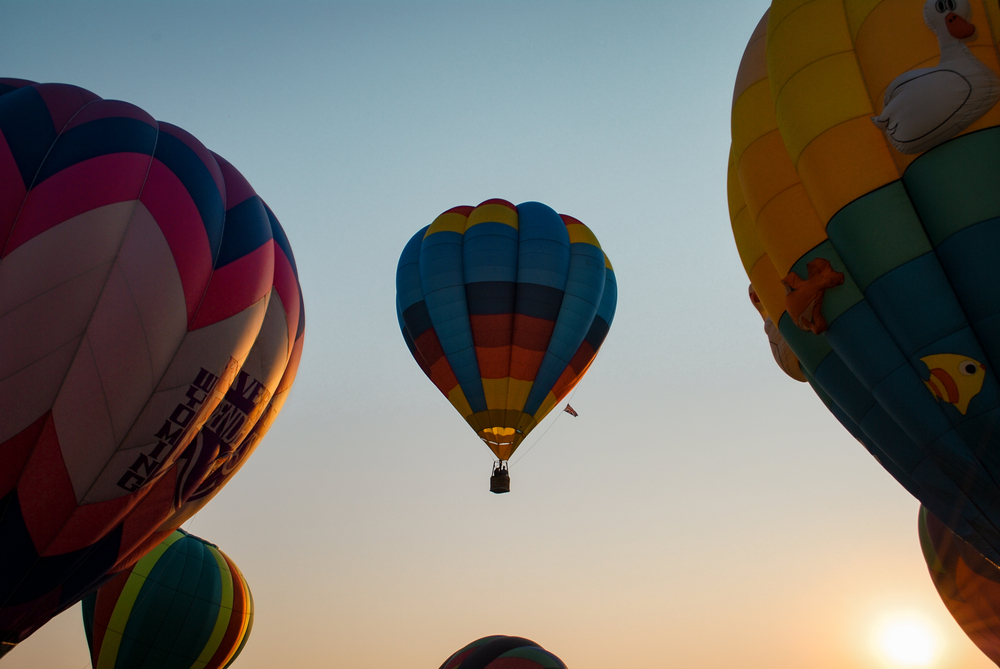 Hot air balloons taking off in Colorado.