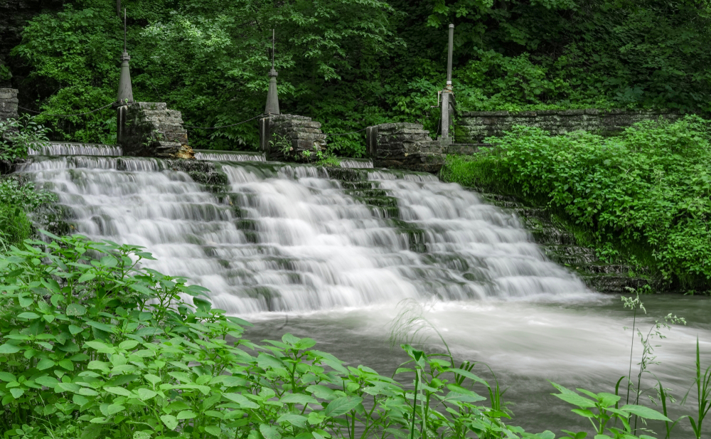 Waterfall at the Decorah, Iowa fish hatchery.