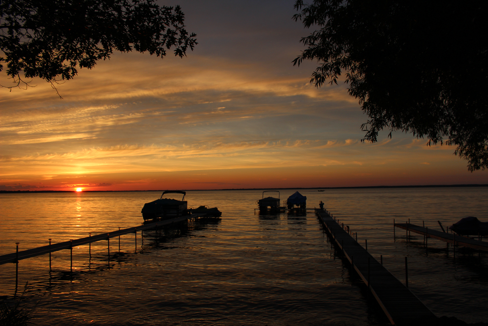 The sun setting over Houghton Lake, MI.