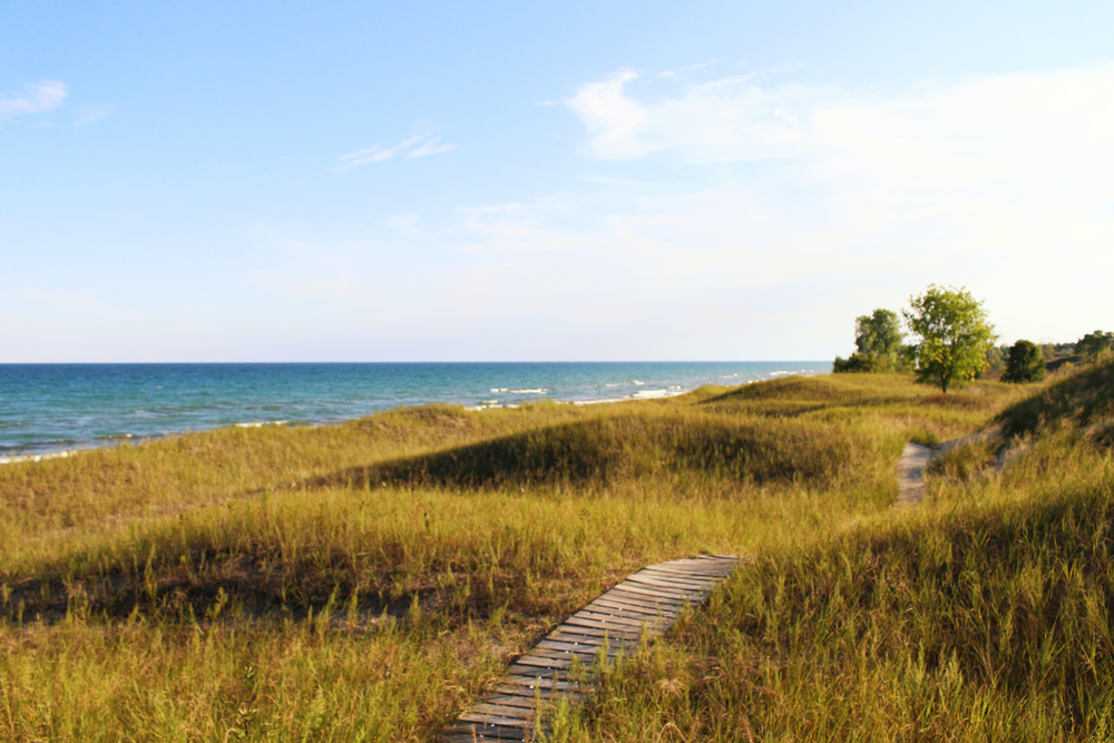 Dunes and blue sky in Sheboygan, Wisconsin.