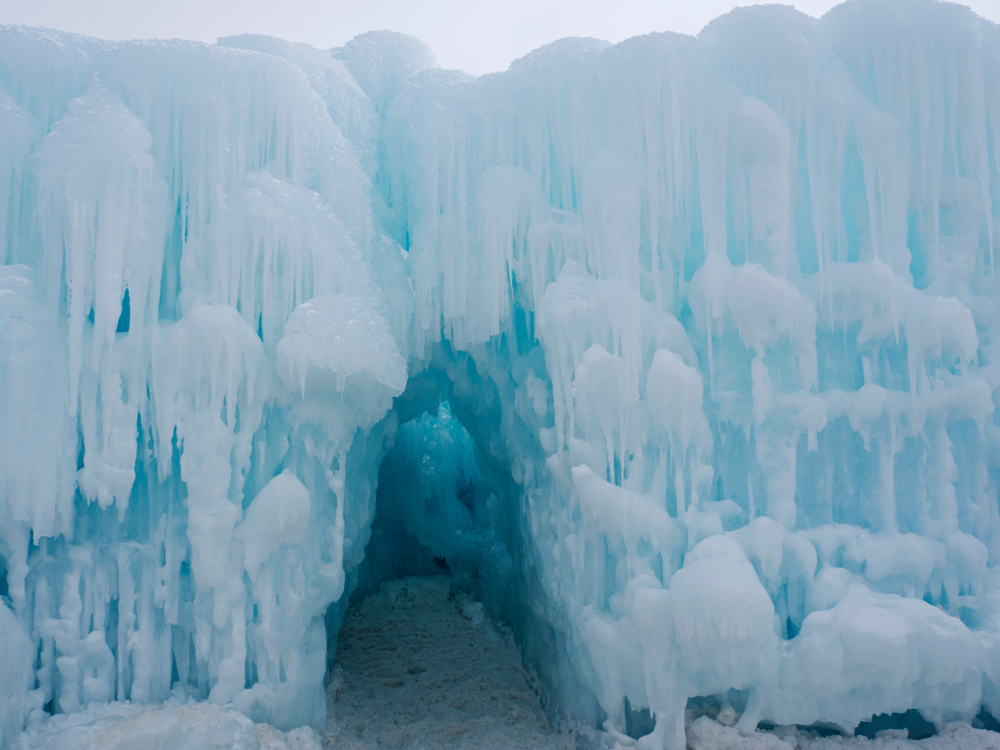 Spectacular ice carved tunnel formation made out of delicate icicles.