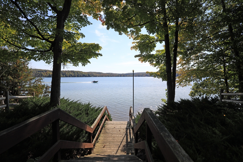 Local park at Walloon Lake, Michigan, with access to the lake.