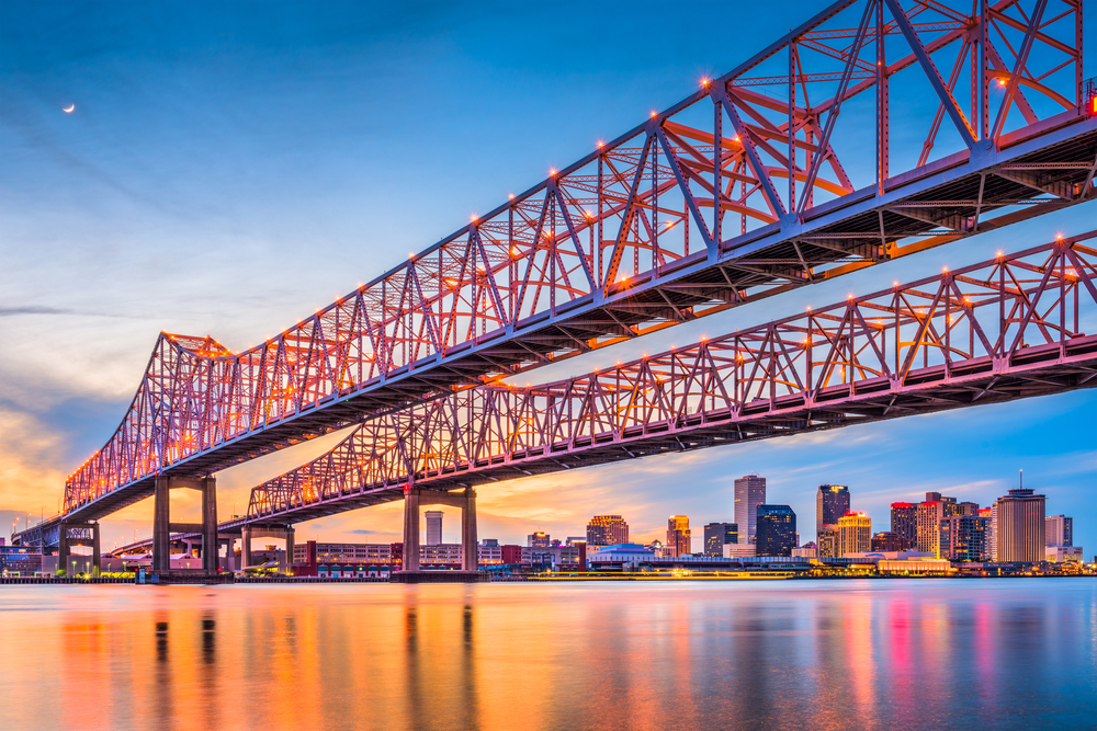 The Crescent City Connection Bridge over the Mississippi River.