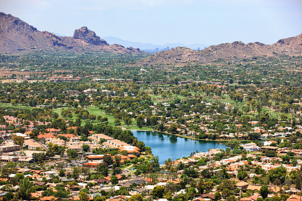 Aerial view of Scottsdale and Phoenix in Arizona