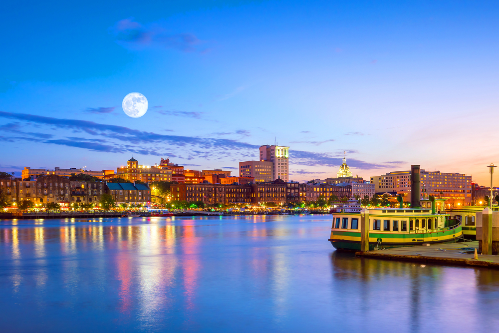 Waterfront at sunset in Savannah, Georgia