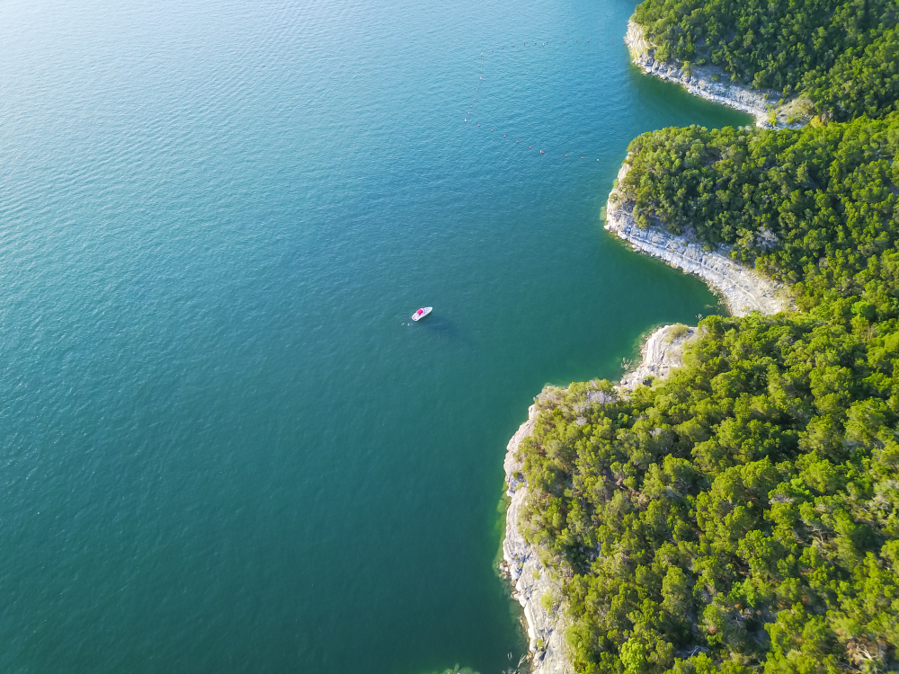 An aerial view of Lake Conroe.