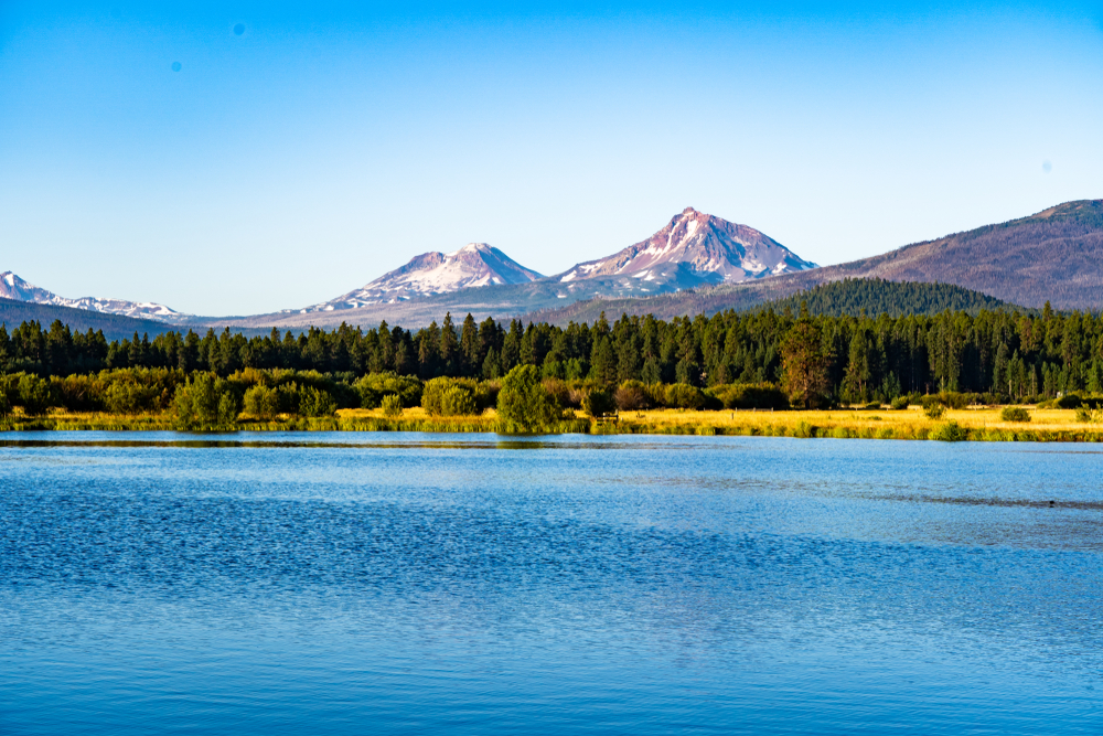 Views of the Three Sisters, a series of mountains in Oregon.