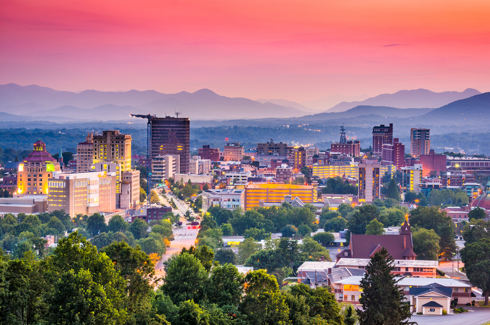 An aerial shot of downtown Asheville.