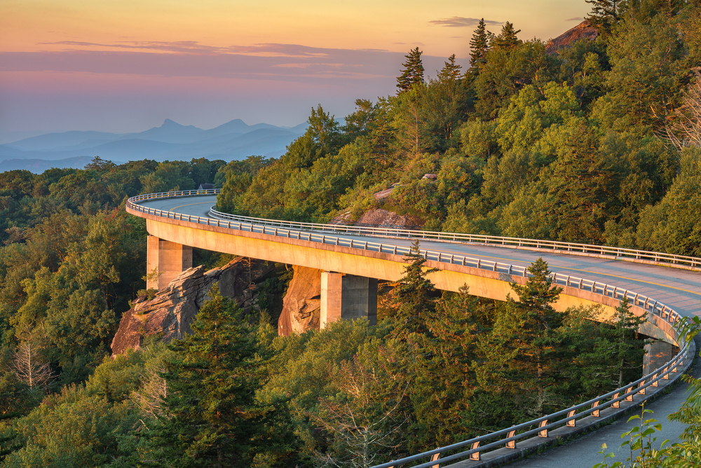 The Blue Ridge Parkway at sunset.