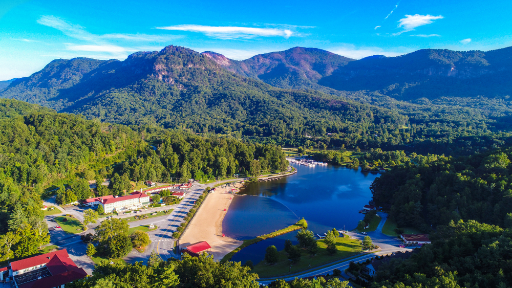 An aerial shot of Lake Lure.