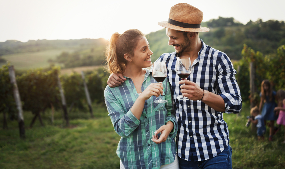 A couple drinking wine in Napa.