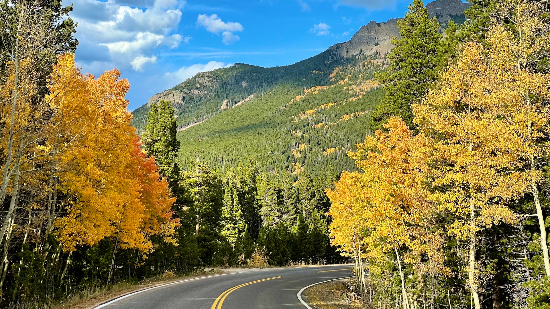 Fall road winding near Estes Park.