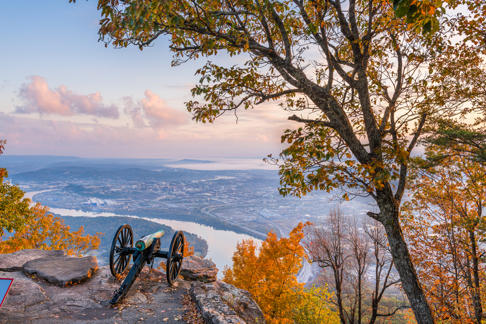 Chattanooga, Tennessee's view from Lookout Mountain at dawn.