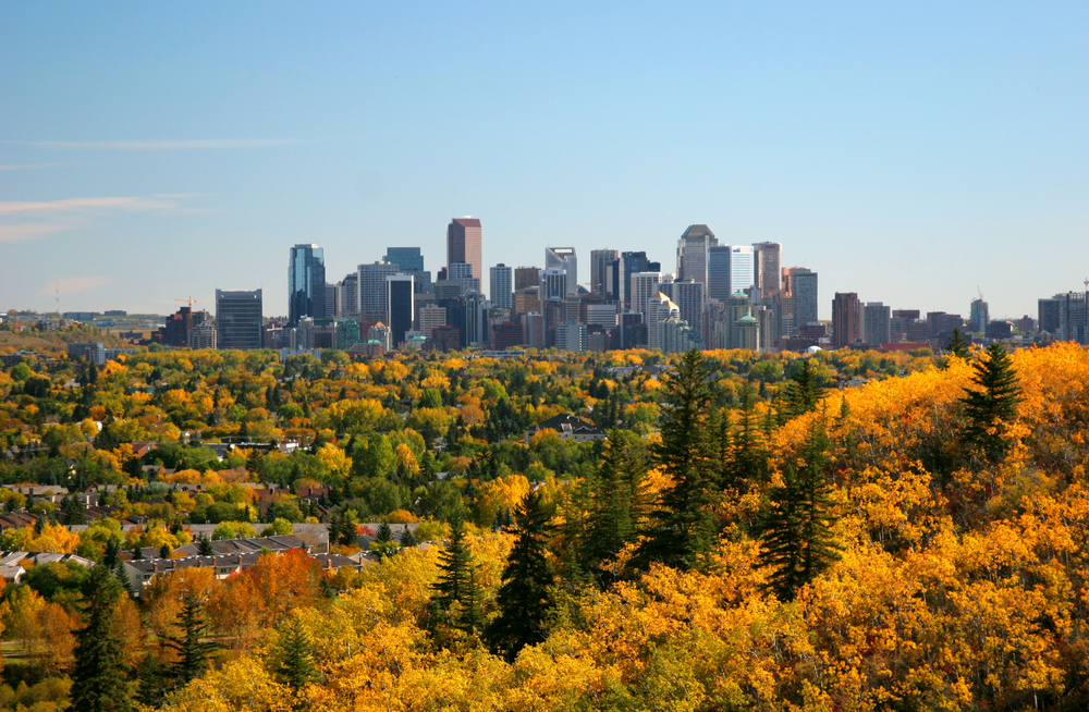 Calgary, Alberta skyline in the fall.