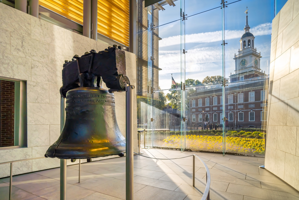 The Liberty Bell, an old symbol of American freedom in Philadelphia, Pennsylvania.