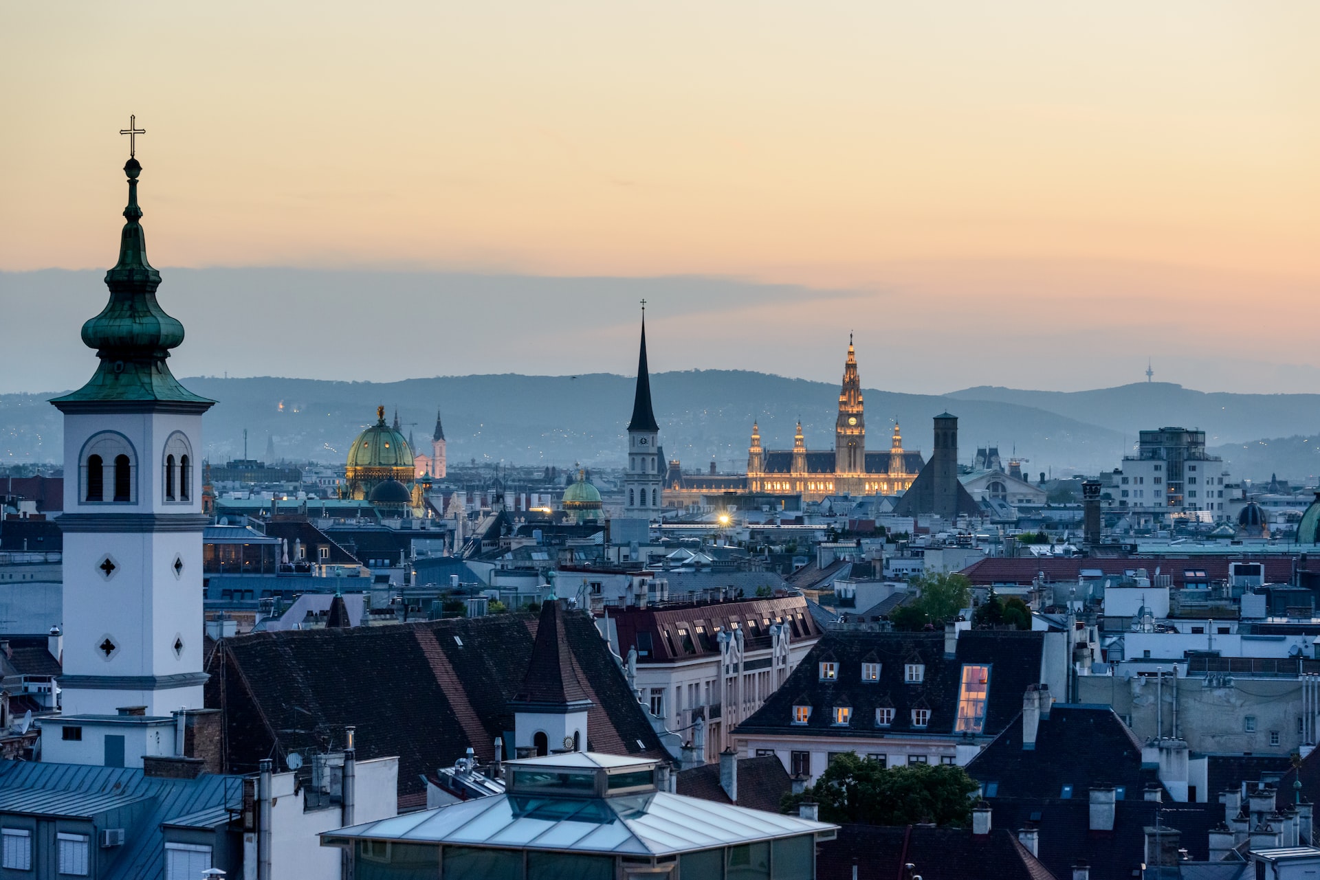 Vienna lit up at night.