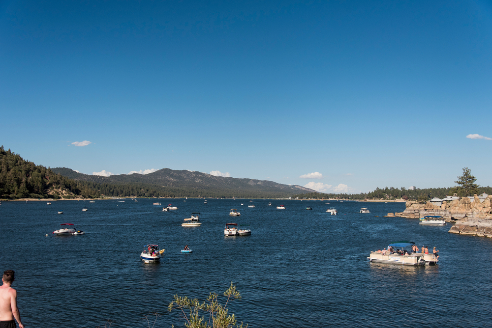 Different kinds of boats on Big Bear Lake.