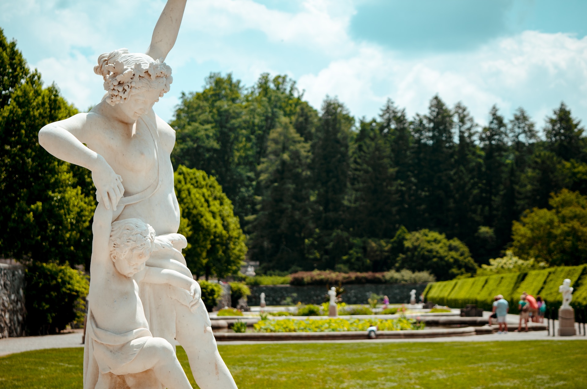 Neoclassical statues outdoors at the Biltmore Estate.