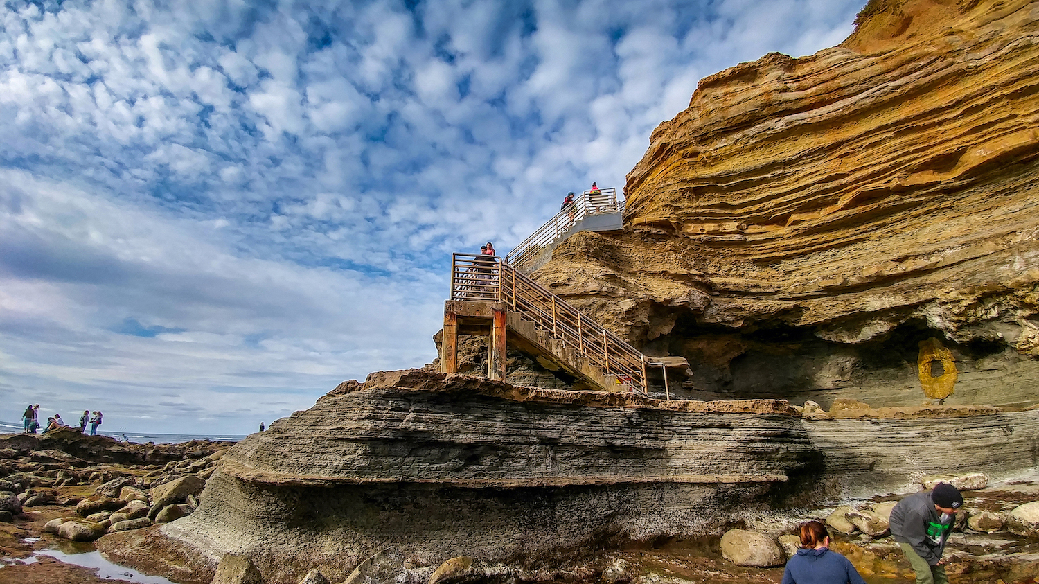 People descending the stairs at Sunset Cliffs.