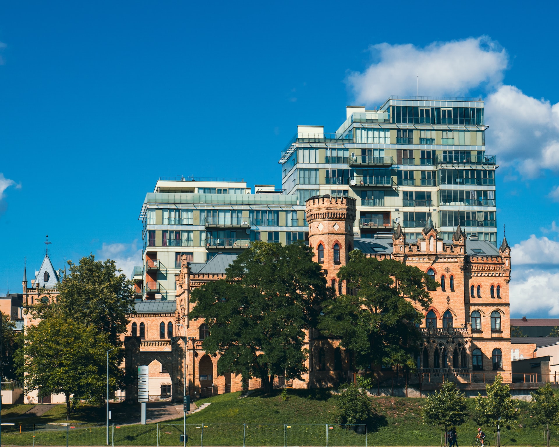 Old vs. new architecture in Vilnius, Lithuania.