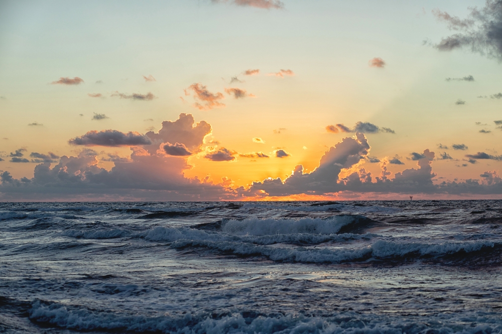 Sunrise on the coast of Texas at Mustang Island State Park.