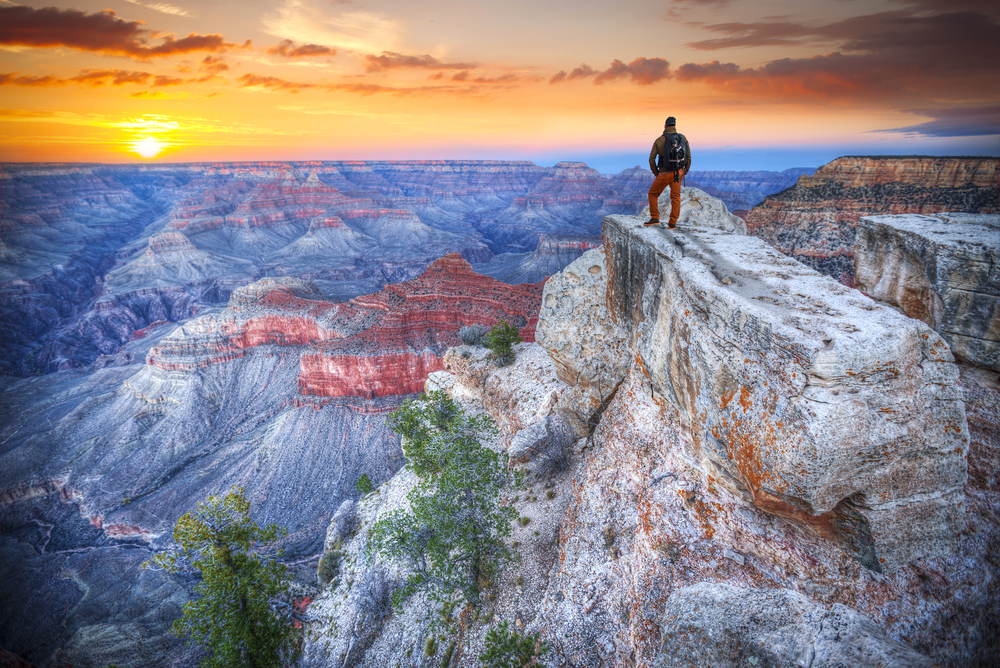 The Grand Canyon at sunrise.
