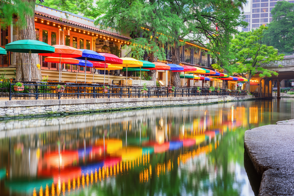 Colorful umbrellas found along San Antonio's River Walk.