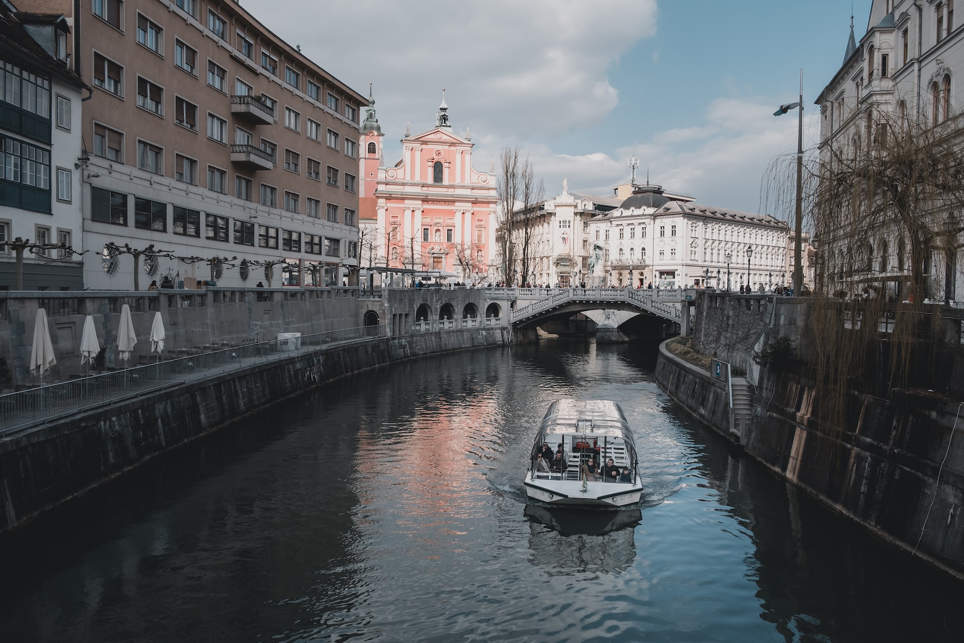 A canal boat tour in Ljubljana.