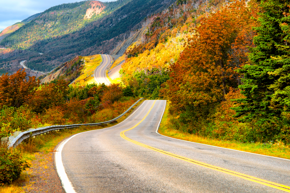 The winding Cape Breton Road in fall.