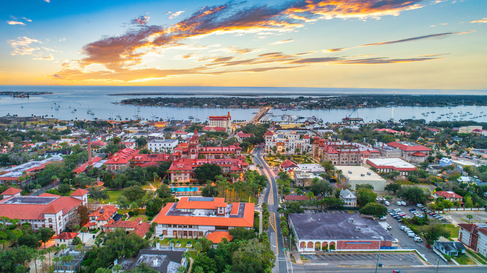 St. Augustine, Florida's downtown skyline aerial.