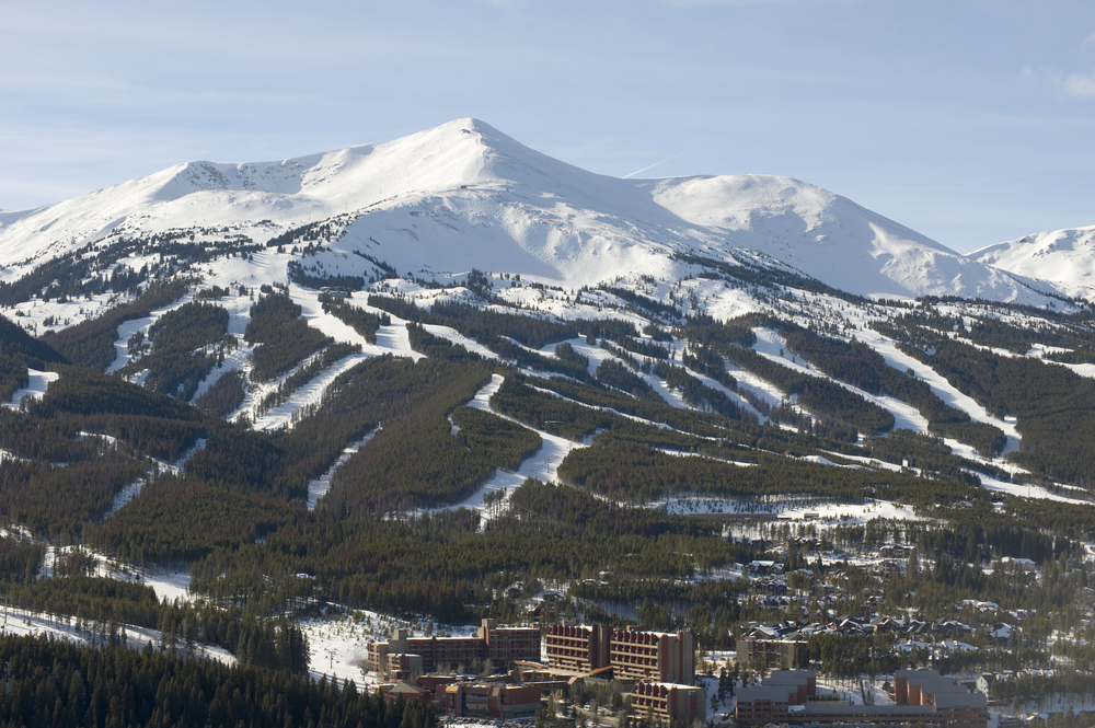 Peaks 8 and 7 of Breckenridge Ski Resort at the height of the ski season.